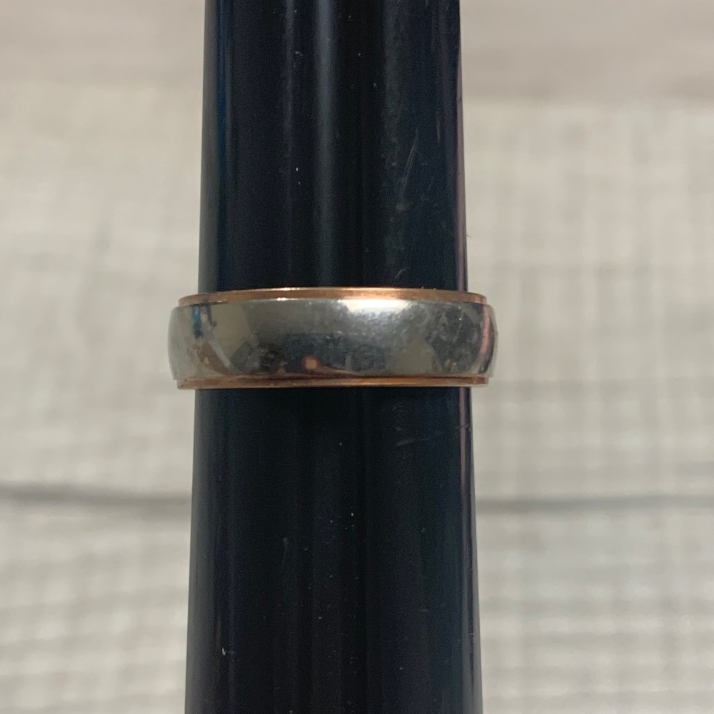 Two Tone Silver and Rose Gold Band Ring Size 8.25 Minimalist Comfort Fit Ring